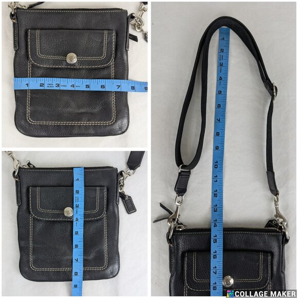 Coach Black Leather Top Zip Crossbody Handbag Purse Snap Pocket - Picture 11 of 11